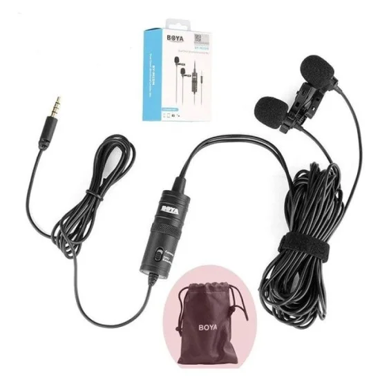 Boya Dual Mic Lavalier Microphone for Smartphones and DSLR - Black